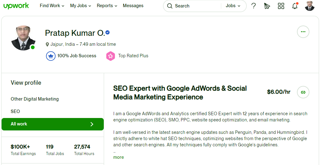 Upwork Top rated SEO freelancer in India