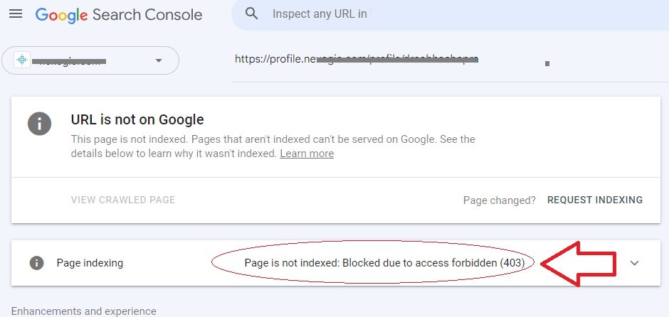 Page is not indexed - Blocked due to access forbidden 403